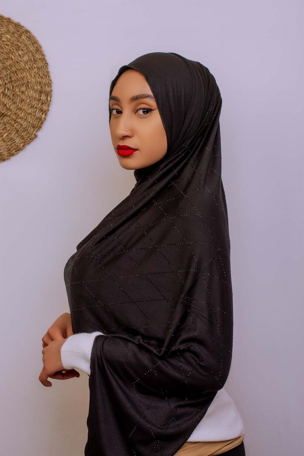 Black Cube Stone Jersey Hijab
