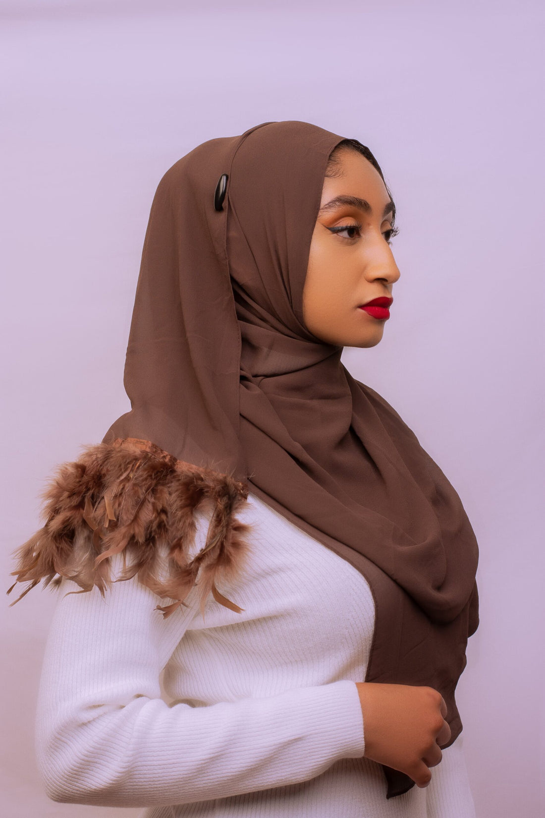 Brown Feather Chiffon Hijab
