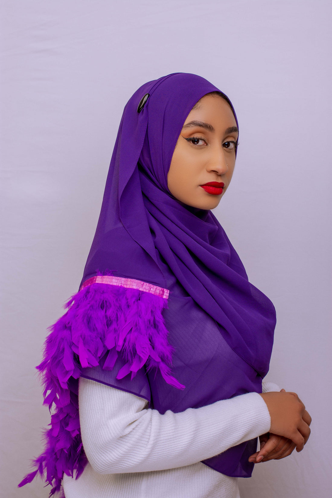 Purple Feather Chiffon Hijab