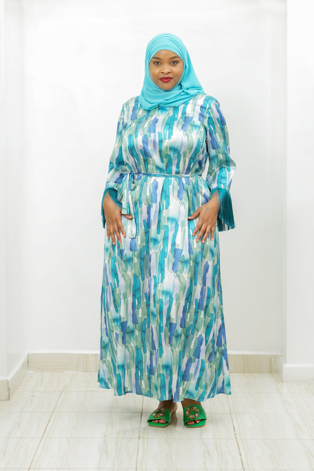 Isra Modest Blue Silk Dress