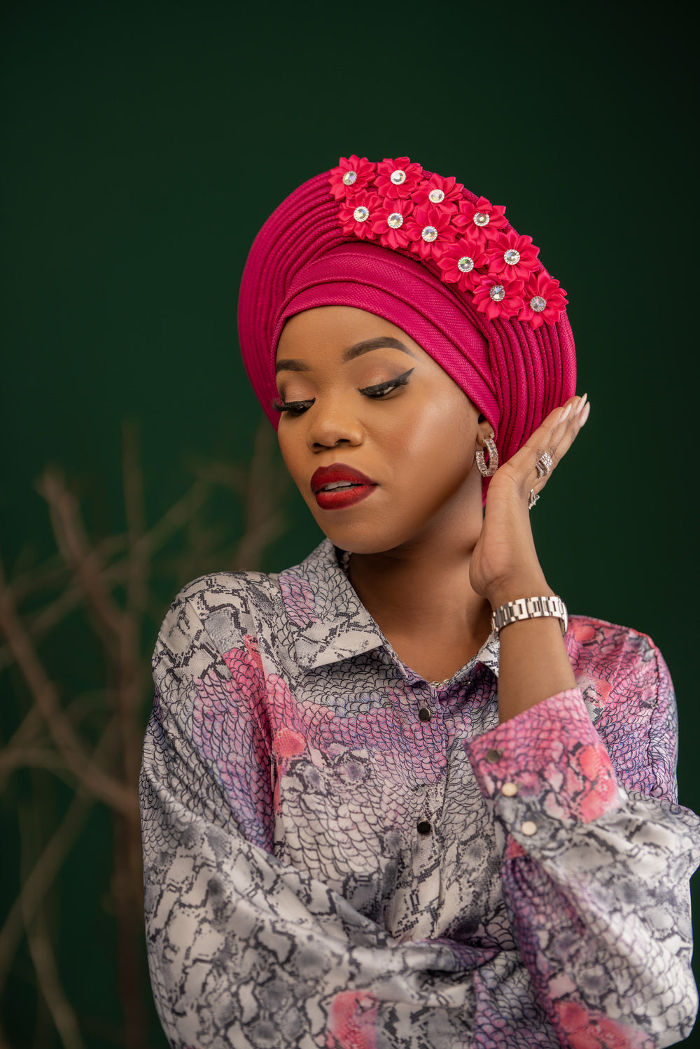 Floral rich wife turban - Pink