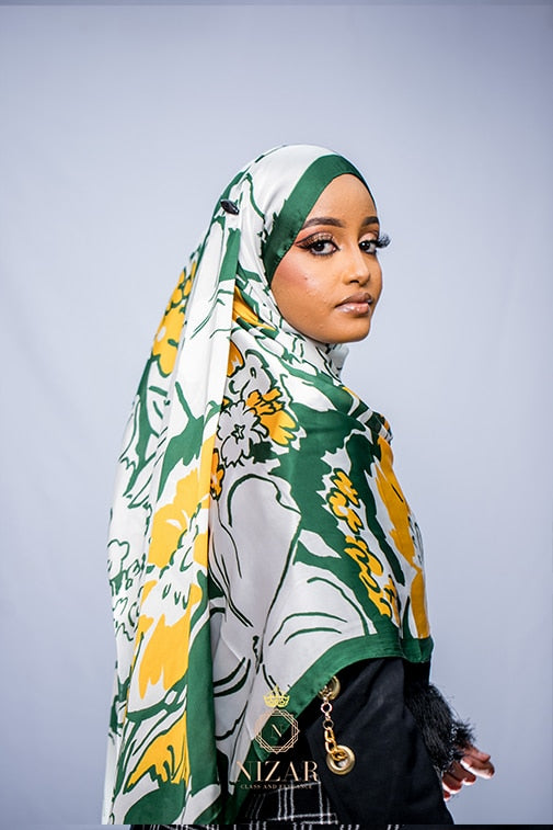 Floral Print Green Hijab