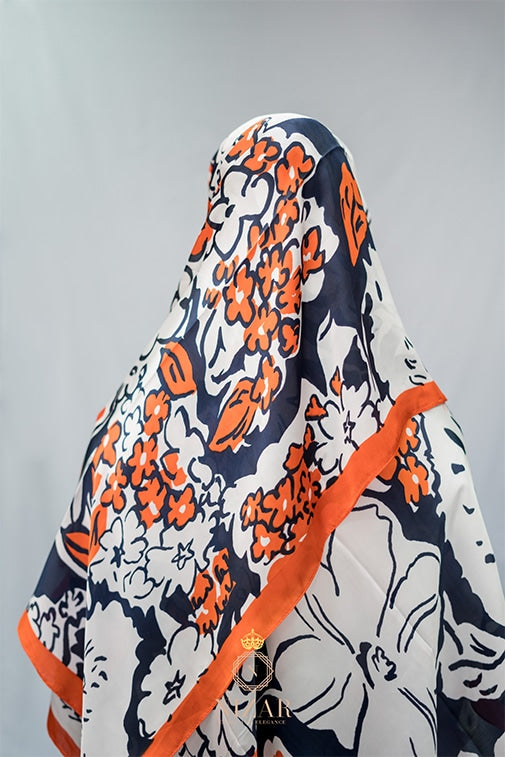 Floral Print Hijab - Orange