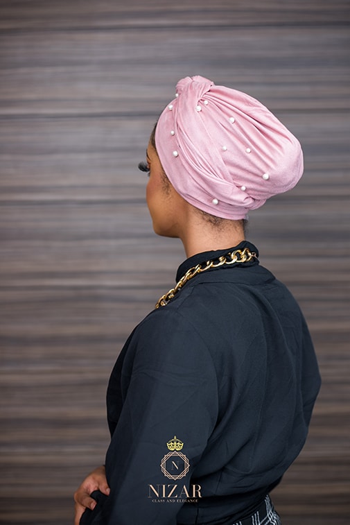 Suede Pearled Turban-Pink