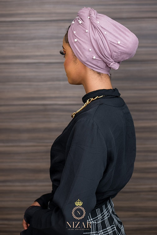 Suede Pearled Turban-Purple