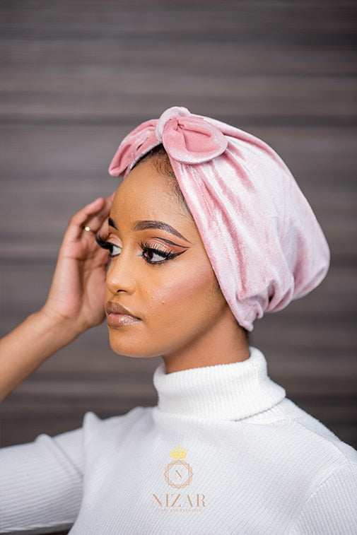 Velvet Turban with A Bow- Pink
