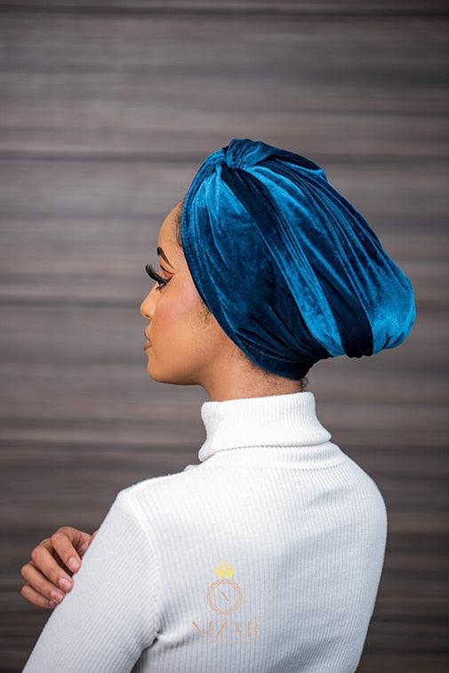 Velvet Turban Without A Bow-Teal blue