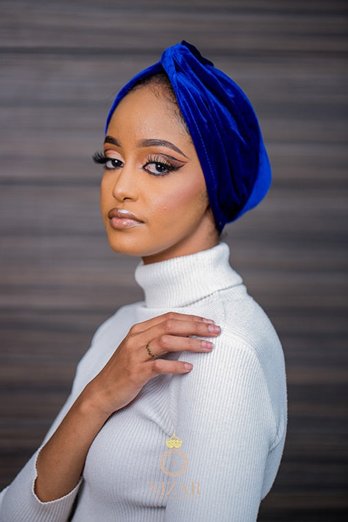 Velvet Turban Without A Bow-Blue