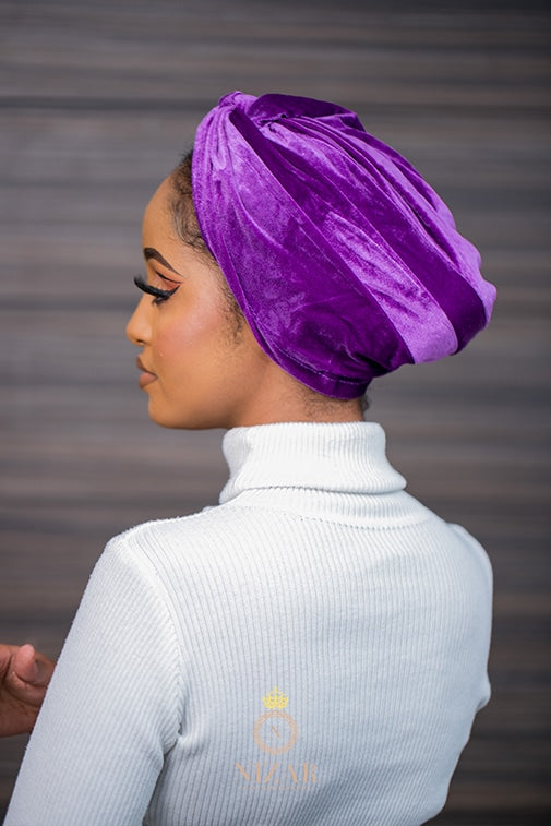 Velvet Turban Without A Bow-Purple