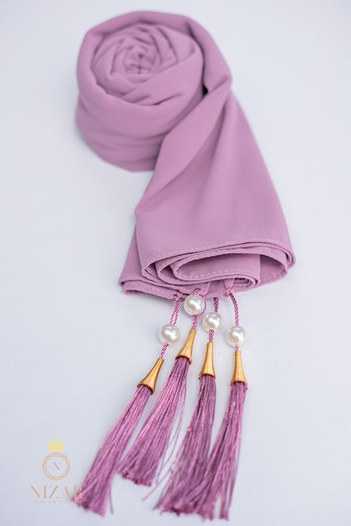 Tassel Chiffon Hijab -Purple