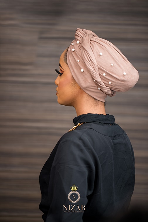 Suede Pearled Turban-Nude